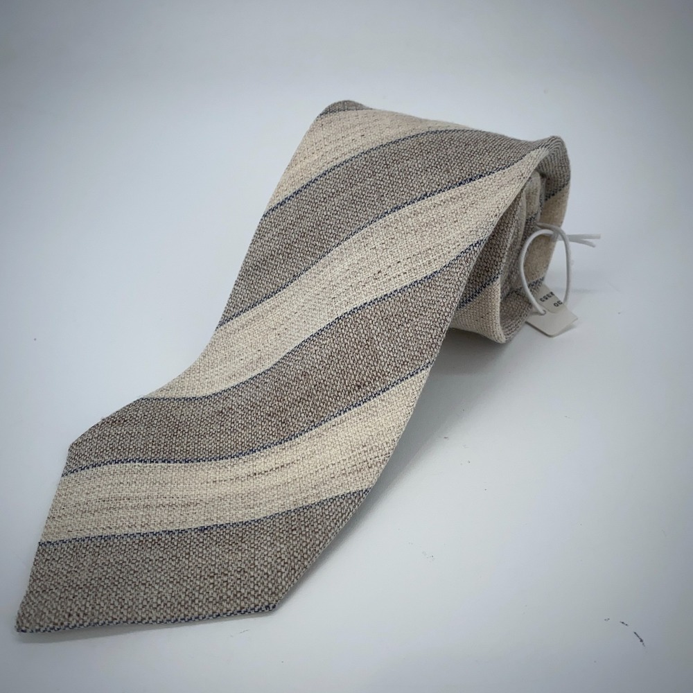 Eton‎ Tie Mens One Size Beige Striped Linen Luxury Classic Necktie Italy Made